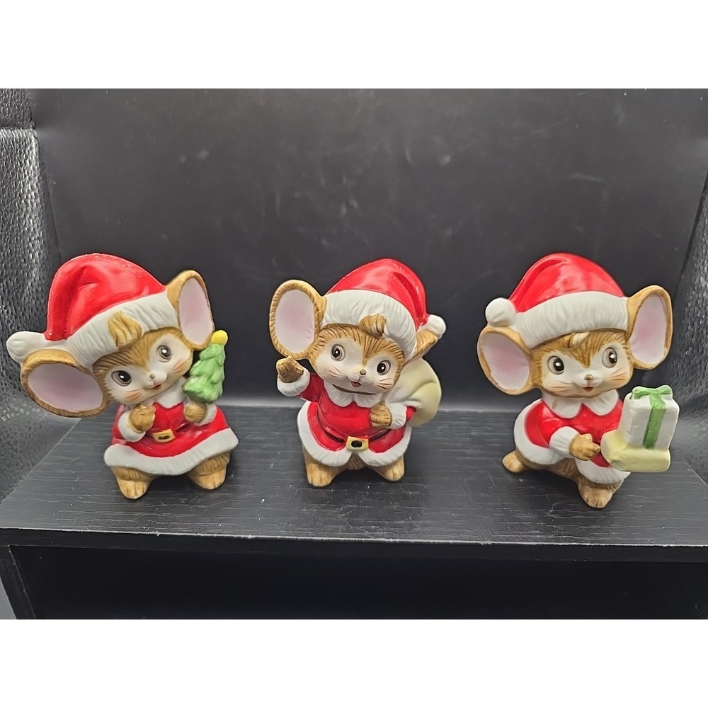 Vintage Christmas Mouse Mice 5405 HOMCO Ceramic Figurines 4" SET 3